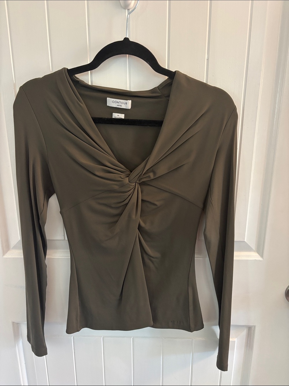 Aritzia Olive Twist-Knot Long Sleeve Top
